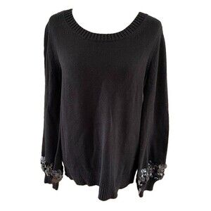 Michael Kors Women Size M  Cotton Sequins Black  Knit Sweater Pullover Long Slv